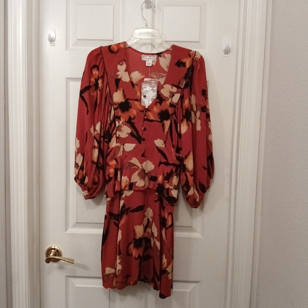 NWT Band Of The Free Dolly Peplum Babydoll Dress Women's Size M Fall Floral Tone